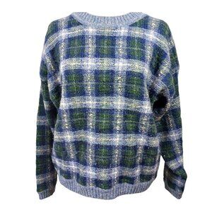Northern Reflections Blue Plaid Crew Neck Sweater, Size Large